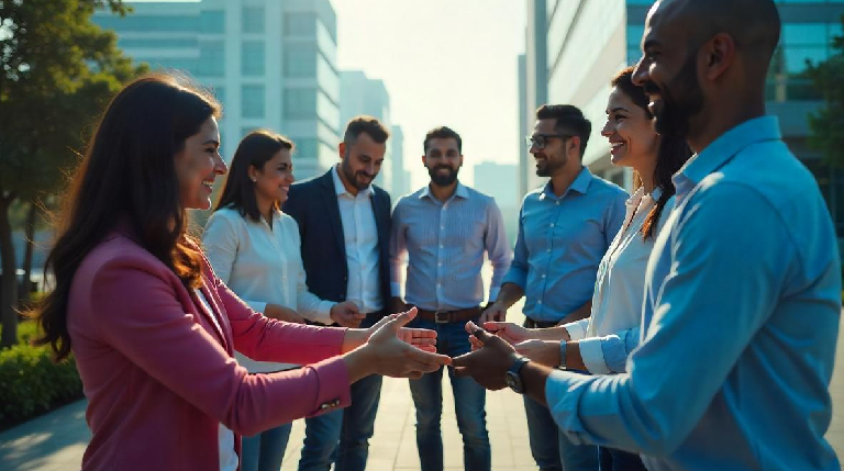 Employees participating in team-building activities outdoors