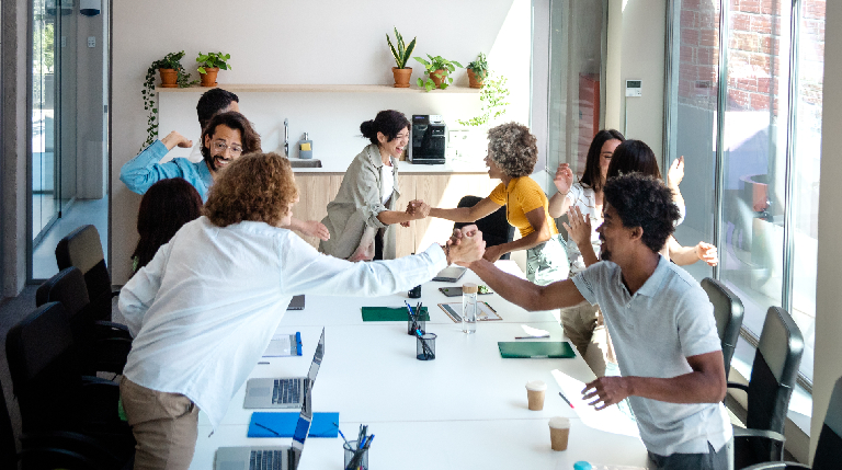 Employees engaged in structured team building activities at the office