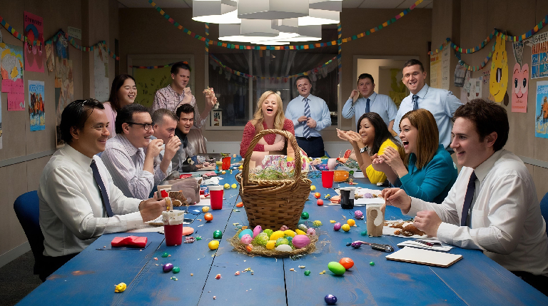 Employees participating in creative csr activities managed by corporate event management company