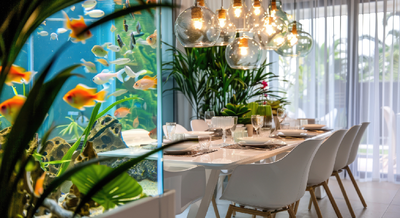 An exclusive, custom-designed private corporate dining room setup featuring bespoke low-profile floral styling and warm photometric lighting.